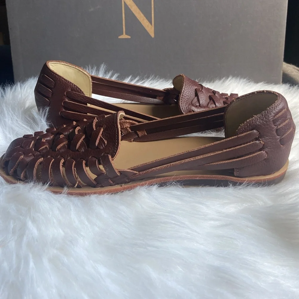 Nisolo Women's Ecuador Huarache Burnt Sienna Leather Shoe Sandal Flat Size 7 NWB - Picture 5 of 9
